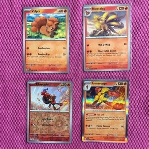 4 Fire Pokemon Cards - Vulpix Ninetails Charcadet Armarouge